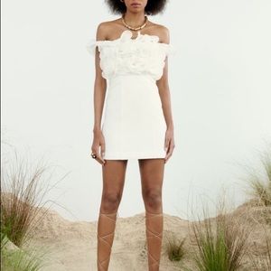 Zara white PLEATED RUFFLED MINI DRESS